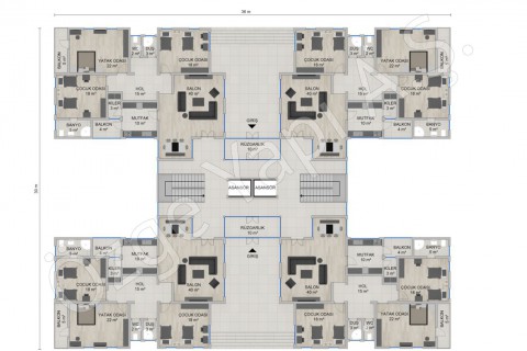 Apartman 4668 m2 - Zemin Kat
